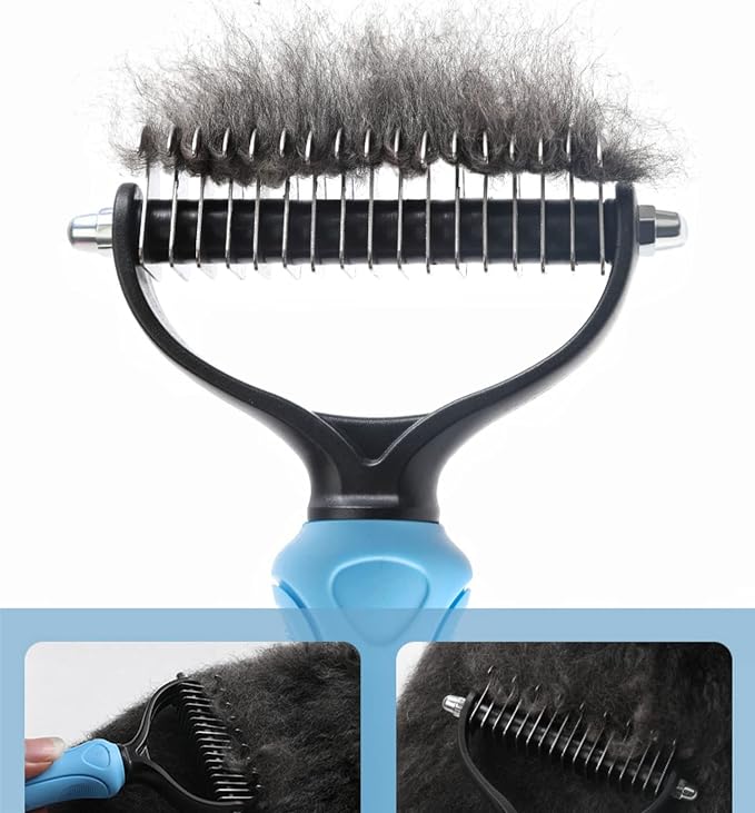 Dog Undercoat Rake Pet Grooming Tool, Deshedding Dog Brush 2-Sided Shedding Comb for Tangles Mat Remover, Long Hair Cat Combs Husky Brush with 26 Teeth