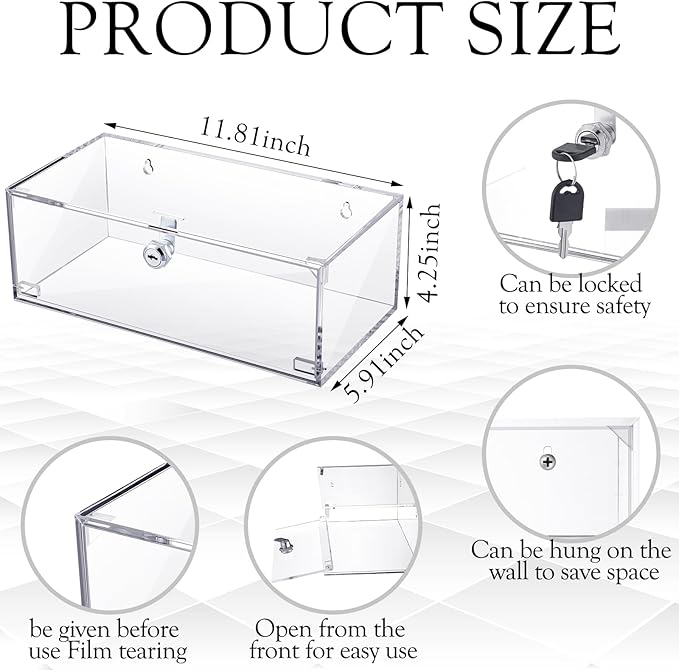 Refrigerator Medicine Lock Box with Keys and Mounting Hardware 12 x 6 x 4.5 Inch Wall Mount Locking Medicine Box Clear Acrylic Wall Cabinet, First Aid Kit for Emergencies Home Use