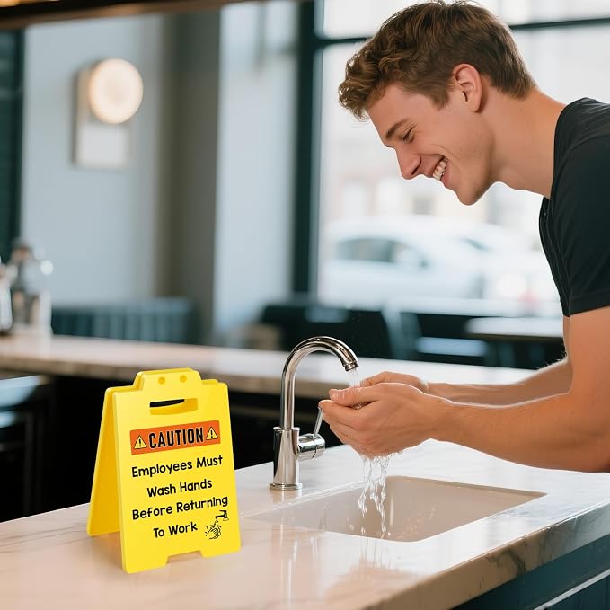 MBL Warning Sign for Wash Hands - Small Mini Desktop Reminder Signs White Elephant Stocking Stuffers Christmas Xmas Holiday Gifts for Office Business Restaurant Salons Hotel Motel Rest Stops