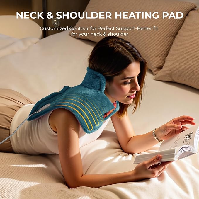 VAAGHANM Heating Pad: Electric Heat Pad for Pain Relief-Weighted Instant Heating Pads for Neck and Shoulders-6 Heat Options & 6 Auto Timer Mode-Gifts for Mom Women-Blue