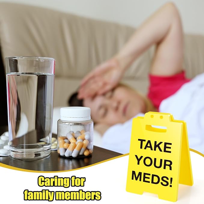 MBL Pill Medicine Medication Reminder - Take Your Meds Sign, Dont Forget Take Your Med Caution Desk Sign White Elephant Stocking Stuffers Christmas Xmas Holiday for Office Desktop Home Bedroom Kitchen