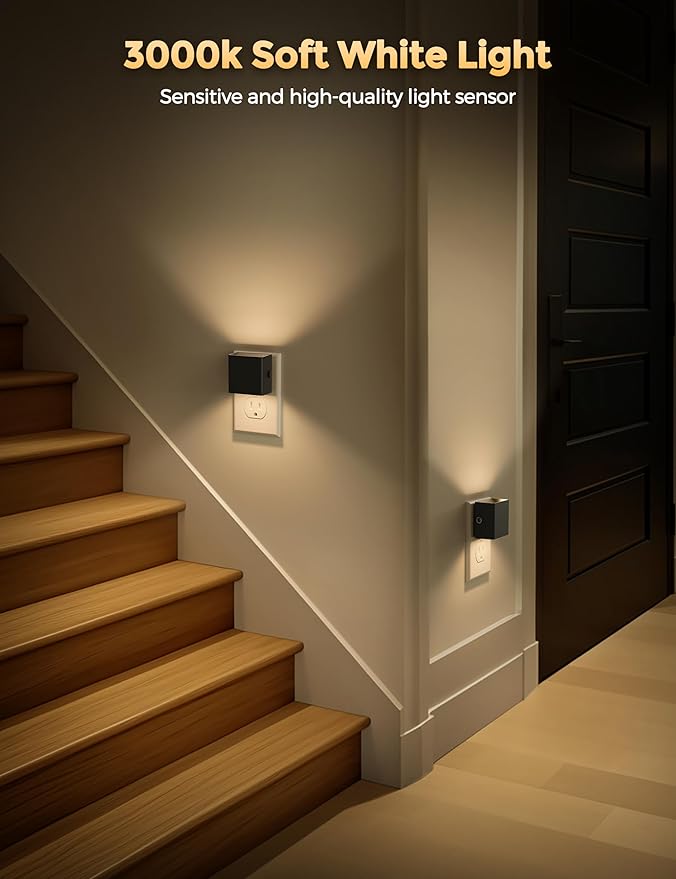 DORESshop LED Night Lights Plug into Wall [2 Pack], Plug in Nightlight, 3 Level Brightness Adjustable Night Light, Dusk to Dawn Sensor, Nightlights for Adults, Bedroom, Bathroom, Hallway, 3001K