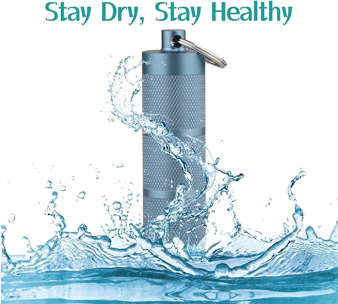 Waterproof Keychain Pill Holder - 3-Compartment, Blue | Anodized aluminum with a keyring. 3 detachable layers. Pocket-sized, rustproof EDC pill container