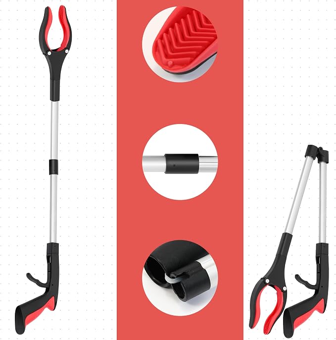 Grabber Reacher Tool - 2 Pack 32” Reacher Grabber Tool with Strong Magnetic and Swivel Head - Heavy Duty Pick Up Stick Grabbers for Seniors, Trash, Surgery Recovery Must Haves Gifts(Red)