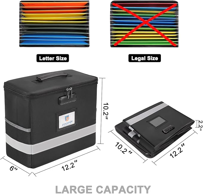 Fireproof Document Bag with Lock + Fireproof Document Box with Lock, Storage Pouch for A4 Letter Size Document, Cash, Cell Phone, Tablet, Credit Card,Passport