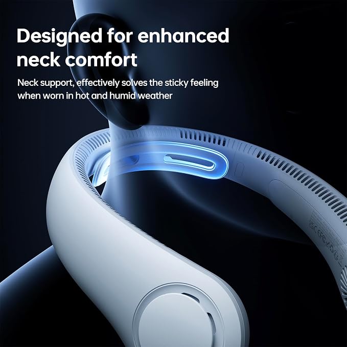 JISULIFE Portable Neck Fan Upgraded: Neckbrace Hands-Free, 5-Speed 6000 mAh | 25H Max Runtime, Personal Wearable Bladeless Rechargeable Fan for Outdoor/Travel/Concerts, Gifts for Women Men - Light Blue