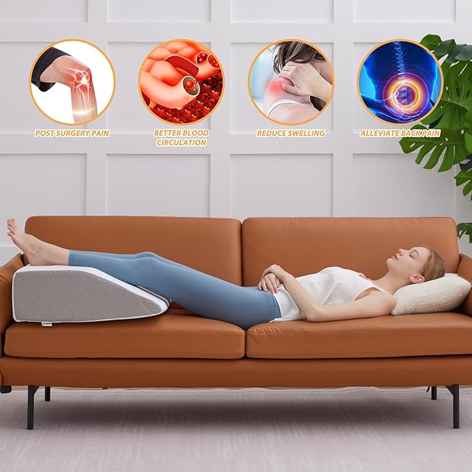 Bedluxe Leg Pillow Elevation, Leg Wedge for Blood Circulation, Leg Elevating Pillow for After Surgery, Memory Foam Foot Knee Pillow for Sleeping 23.6×16.8×8 Inch Black