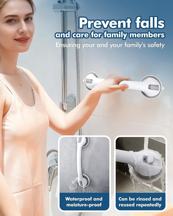 2 Pack 16 Inch Shower Grab Bars - 250LBS Heavy Duty Bath Safety Handles, Non-Slip No Drilling Removable Shower Grips for Bathtubs & Showers, Waterproof Bathroom Assist Handles for Seniors & Elderly