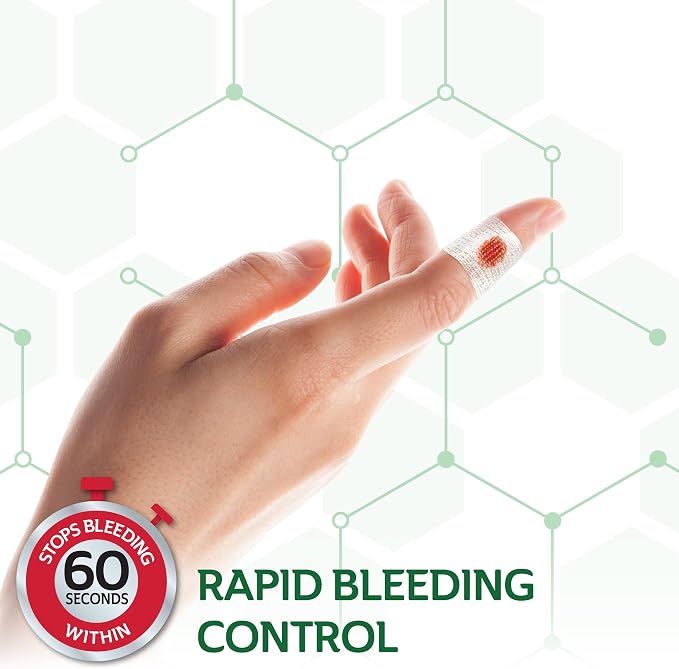 CURAD BloodStop® Wound Dressing | 1” x 1” | Hemostatic Gauze Helps Stop Bleeding Quickly | For Cuts, Abrasions or Nosebleeds | 10 Count