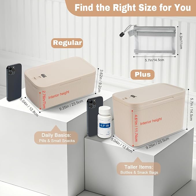 Lock Box for Medicine Small, Lockable Storage Bin with Security Lid, Small Lock Box for Pills, First Aid Kits, Snacks, Phone, Fridge, School Mesh Zipper Pouch Included