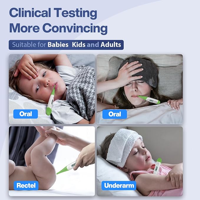 Boncare 10 Seconds Oral Thermometer for Adults and Kids, Green | Accurate & Safe, Rectal Digital Thermometer for Baby, Fever Alarm