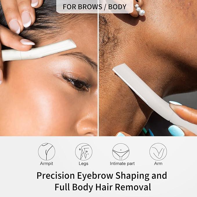 Dermaplane Razor for Women, Facial Razor, Peach Fuzz Remover, 10ct Cream | Disposable Dermaplaning Tool for Facial Hair Removal & Exfoliation, Microblade Design, Easy Replacement for Home & Travel
