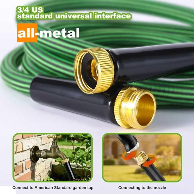 Garden Hose 50 FT-Triple-layer pipe, Water Hose with solid Aluminum Fittings, Ultra-Lightweight and Flexible, Abrasion-Resistant, Rust-Resistant,Watering and Cleaning for Outdoor