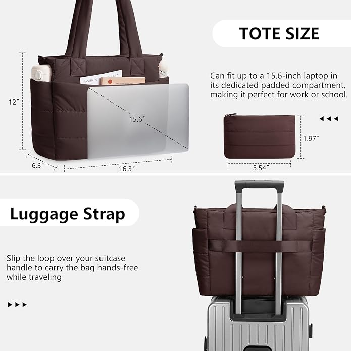 Puffer Tote Bag for Women Quilted Nurse Bag Lightweight Work Bag for Teacher Travel Handbag with Multiple Pockets