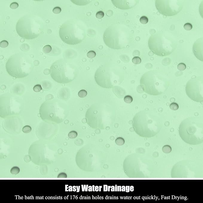 Bathtub and Shower Mats, Extra Long Non-Slip Bath Mat 39 x 16 Inch, Machine Washable Bath Tub Mat with Suction Cups & Drain Holes for Bathroom, Green