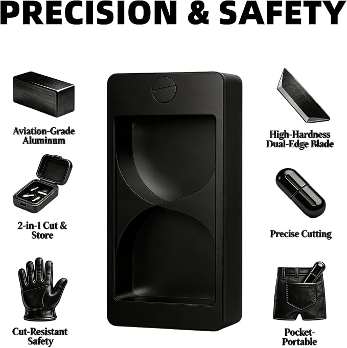 Professional Pill Cutter & Splitter - Precision Aluminum Tablet Slicer for Small, Large & Tiny Tablets | Cortador for Accurate Medicine & Vitamin Doses (Black)