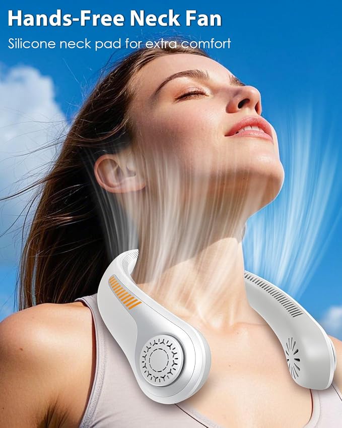 Portable Neck Fan Rechargeable Wearable Personal Fan Blow Cold Air, 5 Speeds, USB Battery, Neck Cooler with Neckbrace, Gift for Men Women, Sports, Gardening, Home, Outdoors, Travel, Camping