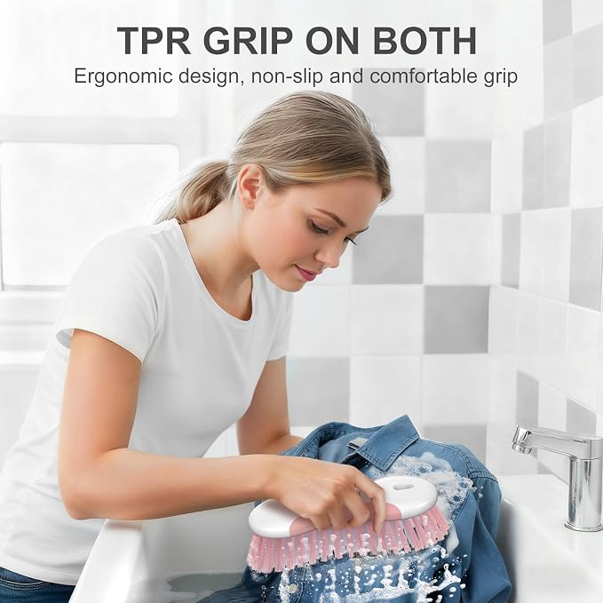 SetSail Multi-Purpose Scrub Brush of 2 Pack, Pink | Stiff Bristles Cleaning Brush with Non-Slip Grip Heavy Duty Scrub Brushes for Cleaning Bathroom Kitchen Tile Bathtub Sink