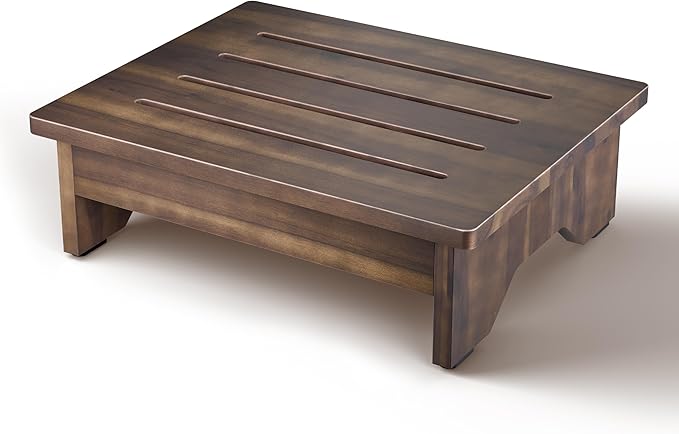 HOLANA 5” Acacia Wooden Step Stool for Adults (Fully Assembled) - 500 LBS Small Step Stool, Bed Steps for High Beds for Adults - Small Wooden Stool for Handicap, Elderly, Seniors (Walnut Color)