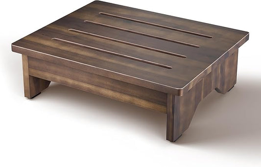 HOLANA 5” Acacia Wooden Step Stool for Adults (Fully Assembled) - 500 LBS Small Step Stool, Bed Steps for High Beds for Adults - Small Wooden Stool for Handicap, Elderly, Seniors (Walnut Color)
