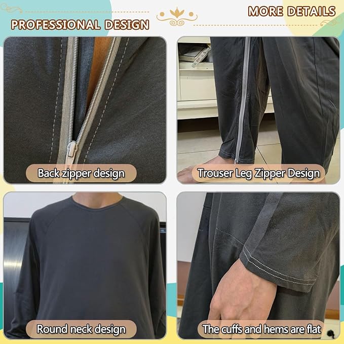 Unisex Anti-Strip Jumpsuit with Back and Leg Zipper,Suitable for Seniors,Incontinence Care,Dementia,Alzheimer’s