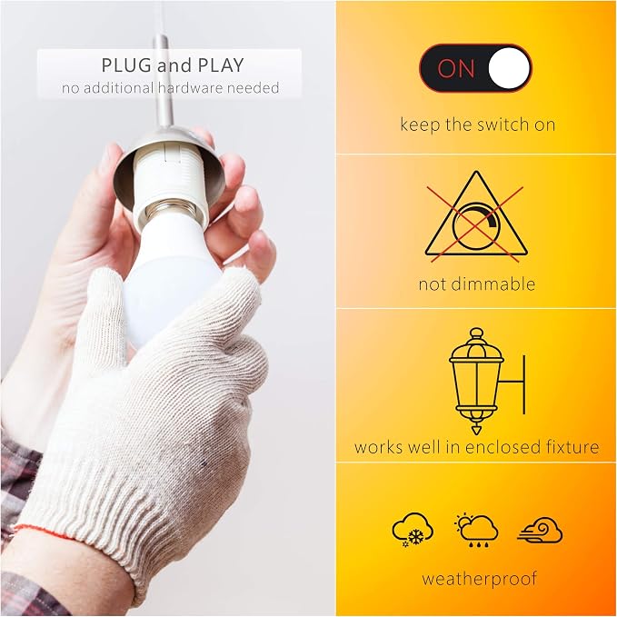 Outdoor Sensor Light Bulbs, E26 Dusk to Dawn Activated Security | Auto On/Off, Energy-Efficient, for Indoor Outdoor Lighting, Front Door Garage Basement Storage Closet, 120V, 3000K 2Pack