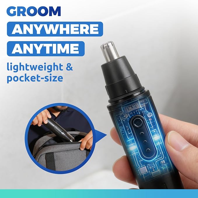 Lysandra Nose Hair Trimmer for Men: Painless Ear Hair Trimmer with 5 Month Battery Life – Electric Nose Hair Remover Featuring an Easy to Clean Detachable Head, Black