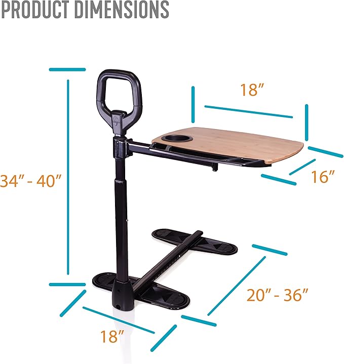 Able Life Tray Table, Adjustable Bamboo TV and Laptop Desk with Ergonomic Stand Assist Safety Handle, Independent Living Aid