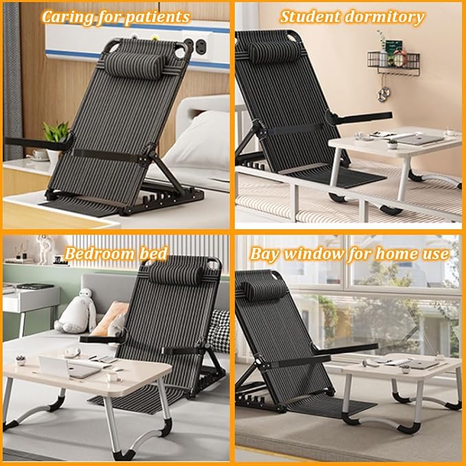 Lifting Bed Backrest, 20.5"x27.6" Portable Folding Adjustable Sit up Back Rest, Folding Disability Bed Backrest, Multifunction Chair with Armrests for Neck Head Lumbar Support, Black