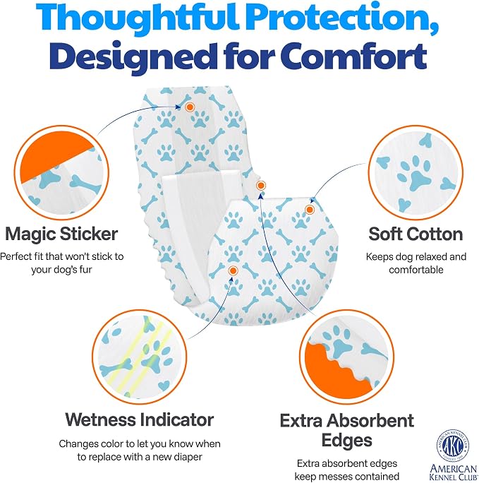 American Kennel Club Male Dog Wrap, Disposable Diapers with Wetness Indicator, Medium, 50 Count