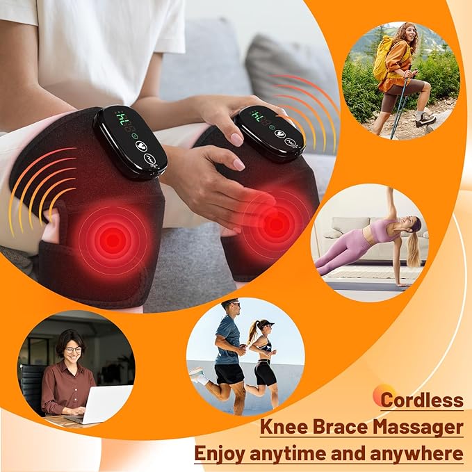 Cordless Knee Heating Pad, 3 in 1 Elbow & Shoulder for Arthritis Pain Relief, Rechargeable Heated Knee Brace with 3 Heat Levels and 3 Massages, Electric Supports Wraps for Joint, Gifts for Men Women