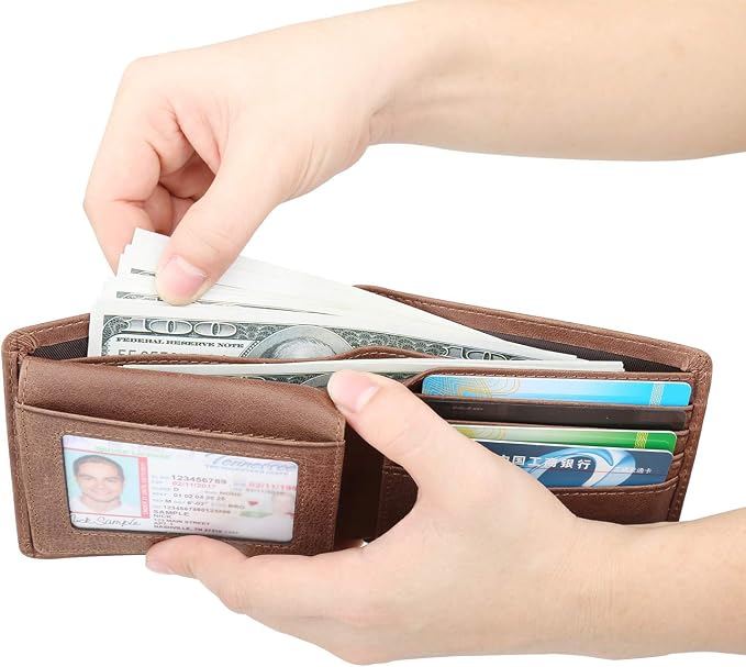 HIMI Wallet for Men-Genuine Leather RFID Blocking Bifold Stylish Wallet With 2 ID Window