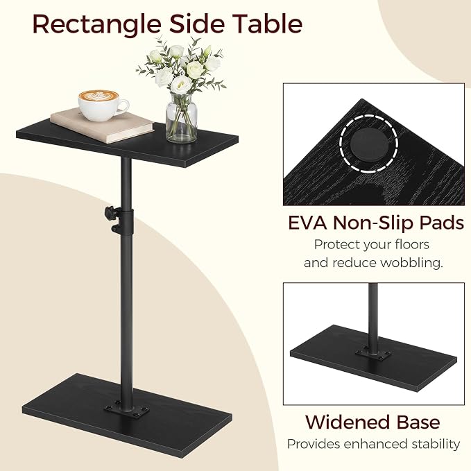 MAHANCRIS Narrow Side Table, Height Adjustable Sofa Table, Tall Couch Table | Small End Table for Small Spaces, Sturdy Wooded Nightstand, Easy Assembly, Multi-Functional, Living Room, Bedroom, Black