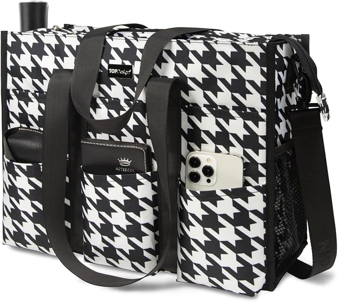 TOPDesign Utility Water Resistant Tote Bag with 22 Pockets, Top Zipper Closure & Thick Bottom Support, for Working Women