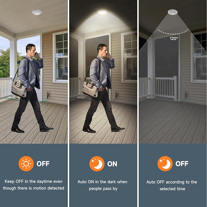 ECOELER 6Inch LED Motion Sensor Ceiling Light, 16W 1000Lm, 3CCT Selectable Motion Activated Surface Mount Disc Light with Timer Countdown for Stairwell, Closet, Hallway, NOT Battery Operated
