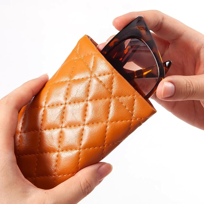 TRIUMPH VISION Eyeglass Case Glasses Case Soft Sunglass Pouch Sleeve 3 Pack | Slim Lightweight Alternative to Bulky Case, Leather Lined Protect Lens, Squeeze Easy to Use, Stylish Portable for Daily Use