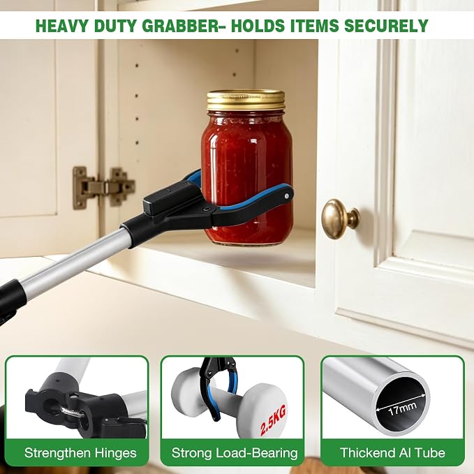 2-Pack Grabber Reacher Tool, 44" Extra Long Foldable Reacher Grabber Pickup Tool with Light, Heavy Duty Trash Picker Upper Grabber, 360° Rotating Jaw & Magnet, Lightweight Grabbers for Seniors
