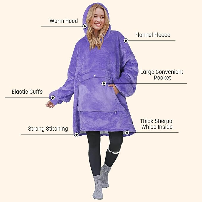 Catalonia Oversized Blanket Hoodie Sweatshirt, Wearable Sherpa Lounging Pullover for Adults Women Men