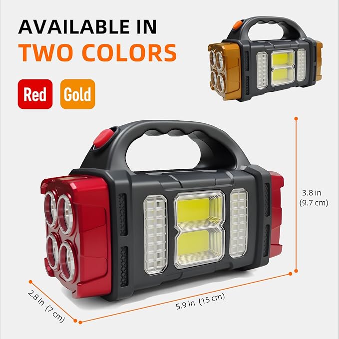 Solar Handheld Flashlight, 4 Lighting Modes Rechargeable LED Work Light, USB-C & Solar Powered Portable Lantern,Emergency Camping Light for Outdoor, Hiking, Power Outage (Gold-1pcs)
