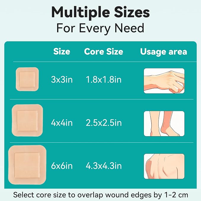Dimora Silicone Foam Dressing with Border Adhesive 4"x4" Wound Dressing First Aid Bandage for Wound Care 10 Pack