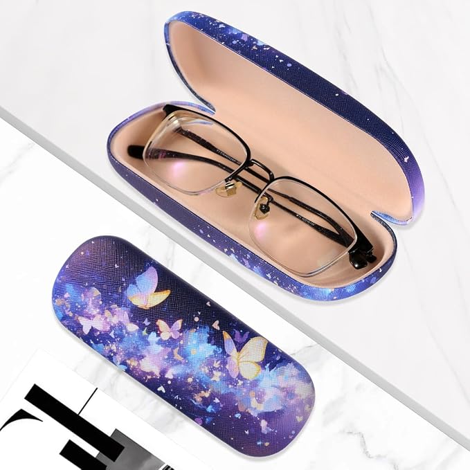 PERFECTSIGHT Hard Shell Eyeglasses Case, PU Leather Protective Glasses Case, Cute Eyeglass Case for Women Men Girls