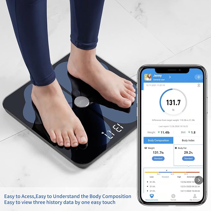 Vitafit Smart Body Fat Weight Scale for Body Composition Monitors, Weighing Professional Since 2001, Digital Wireless Bathroom Scale for BMI Fat Water Muscle with App,400lb, Black