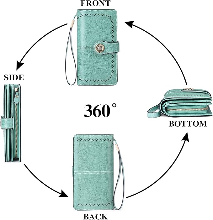 SENDEFN Wallets for Women Leather Credit Card Holder with RFID Blocking Large Capacity Wristlet | with RFID Blocking