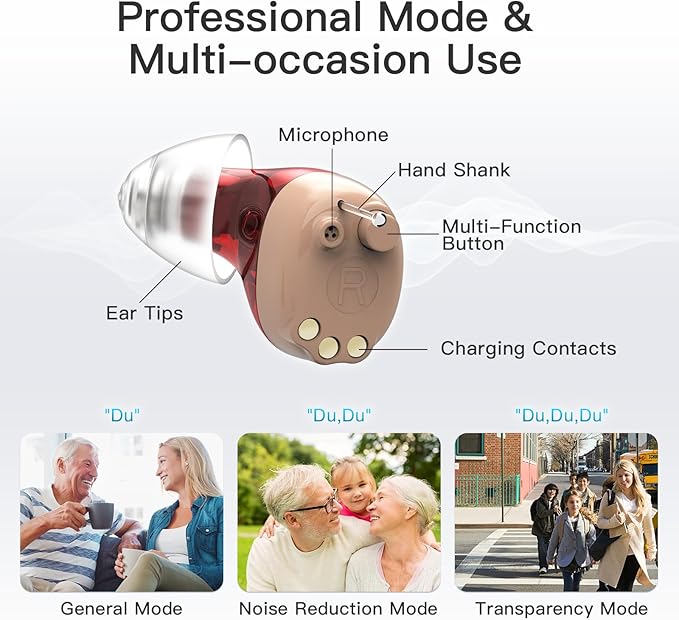 Hearing Aids for Seniors with Hearing loss, Rechargeable Hearing Aid Into Ear with Noise Cancellation, Digital Comfort Fit Hearing Devices with Superior Sound Quality, Volume Control & Ultra Invisible
