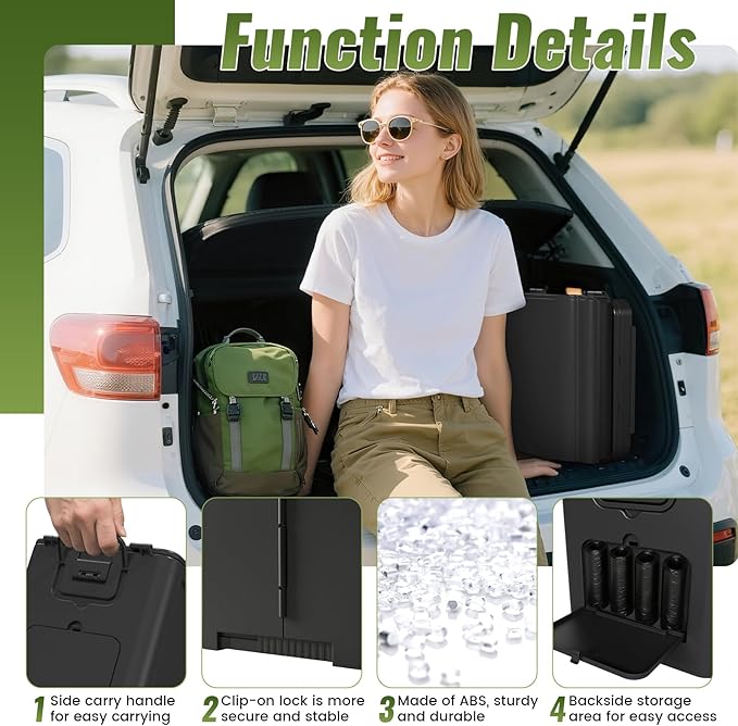 Portable Camping Toilet Kit for Adults (MAX 440lbs), Upgrade Travel Potty Seat with Lid Removable Paper Holder and Absorbent Gel, for Camping, Hiking, Truck, RV Toilet, Beach