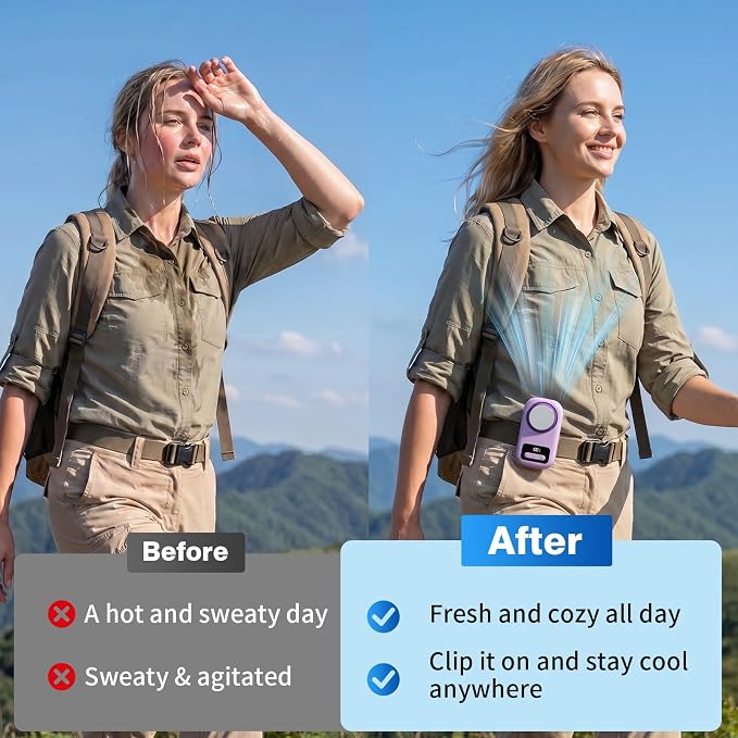 Morelax Portable Neck Fan with Ice Cooling,Rechargeable Handheld Desk Use | Fan Clip on for Shirt & Waist，Travel Hand Held Fans for Outdoor, Holiday, Gifts for Women