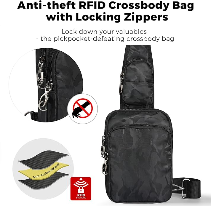 Sling Bag, Crossbody Bag with Zipper Lock, RFID Blocking & Water Resistant for Men and Women