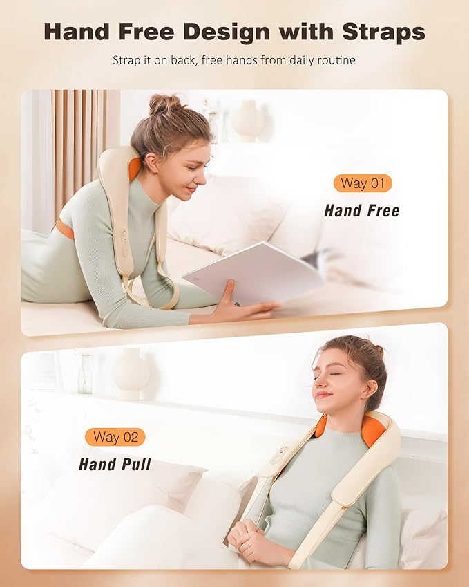 Neck and Shoulder Massager with Heat, Cordless Back and Neck Massager, Upgraded Graphene Heating, 4D Shiatsu Deep Kneading Massage for Shoulder, Back Pain Relief, Gifts for Dad Mom Friend (Beige)