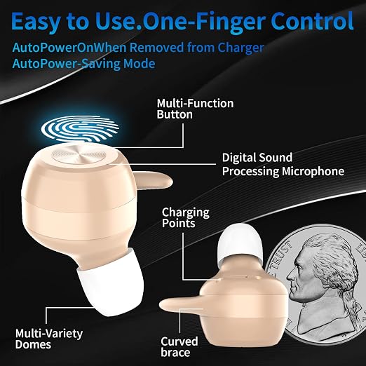 OTC Hearing Aids for Seniors & Adults - Rechargeable, 25+ Hour Battery Life, Advanced Noise Cancellation, 5-Level Volume & Memory, Clear Sound, Comfort-Fit