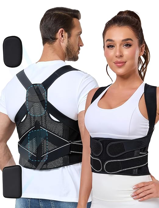Posture Corrector, Bionic System Back Brace, Dual 3D Pads | Spine-Conforming Design, Size-Specific Fit, Bamboo Fiber Lining